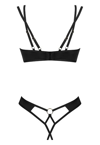 Nesari Soutien gorge et String ouvert noir