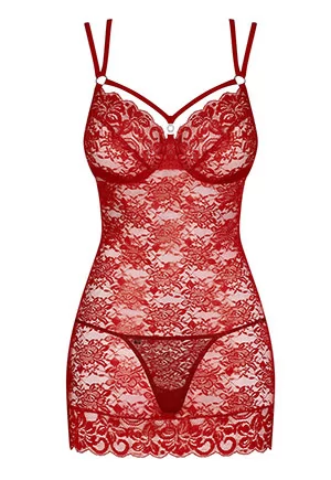 Nuisette dentelle string Rouge 860