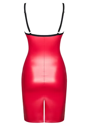 Robe cuir simili rouge décolleté Redella