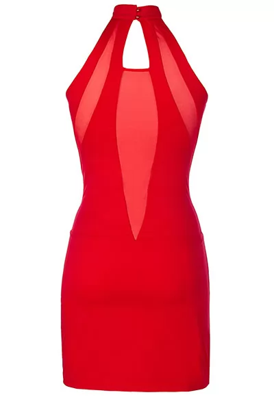 Robe sexy rouge décolleté transparent