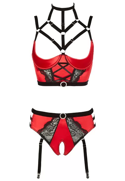 Lingerie bondage rouge short jarretelles