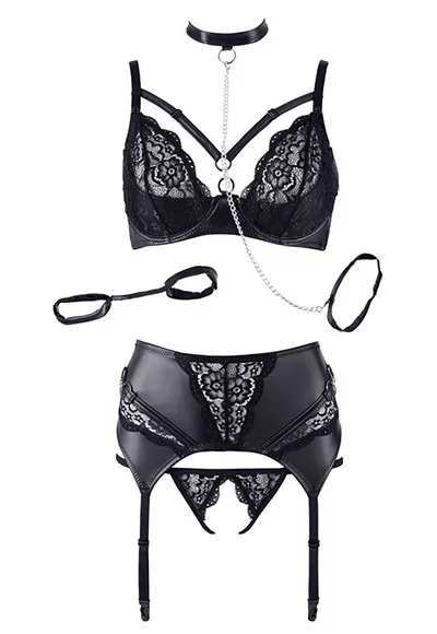 Lingerie sexy jarretelles dentelle effet cuir 3p