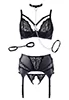 Lingerie sexy jarretelles dentelle effet cuir 3p