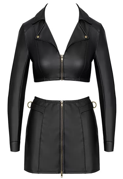 Mini jupe et veste sexy noir mat