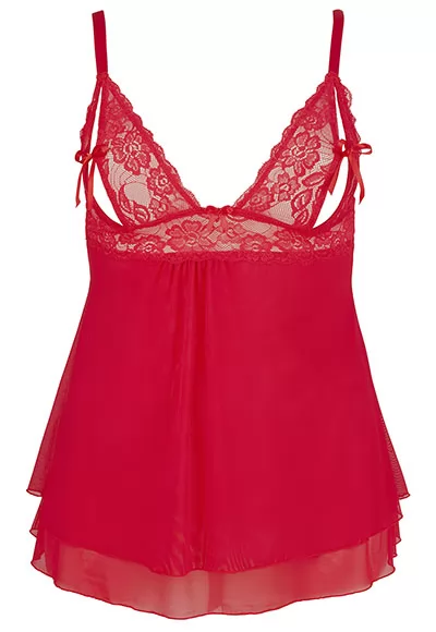 Nuisette rouge bonnets fendus grande taille