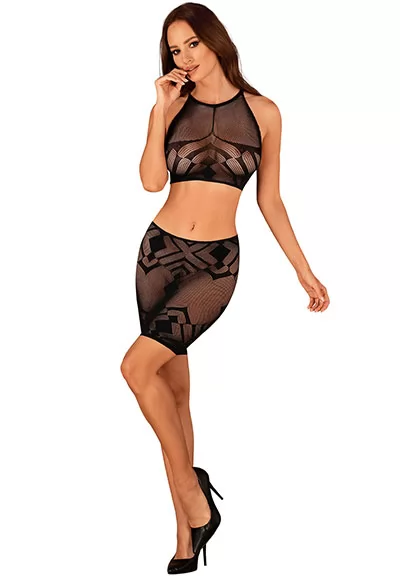 Top et jupe extensible sexy noirs