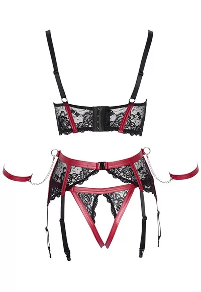 Bustier redresse seins string ouvert jarretelles fetish