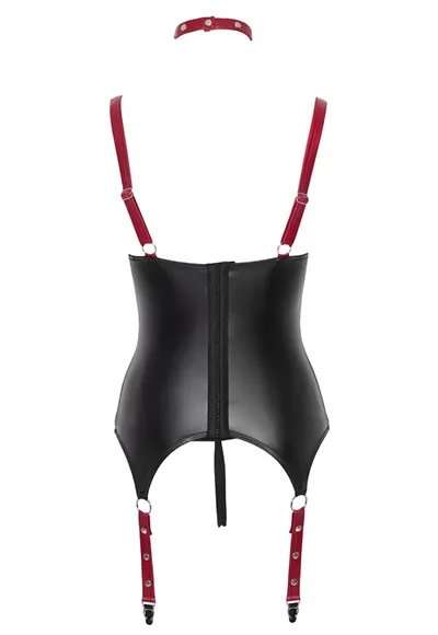 Guêpière simili cuir string ouvert noir rouge