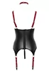 Guêpière simili cuir string ouvert noir rouge