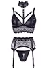 Lingerie ouverte jarretelles dentelle effet cuir 3p