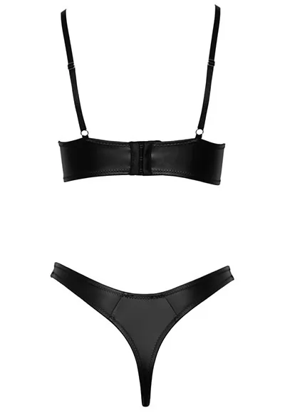 Soutien gorge et string en faux cuir mat