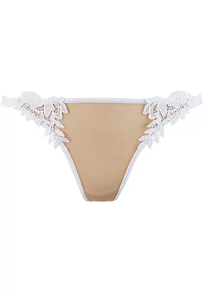 String blanc brodée et tulle beige