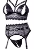 Lingerie ouverte jarretelles dentelle effet cuir 3p