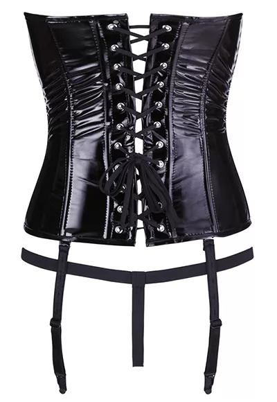 Corset en vinyl noir lacé au dos et string