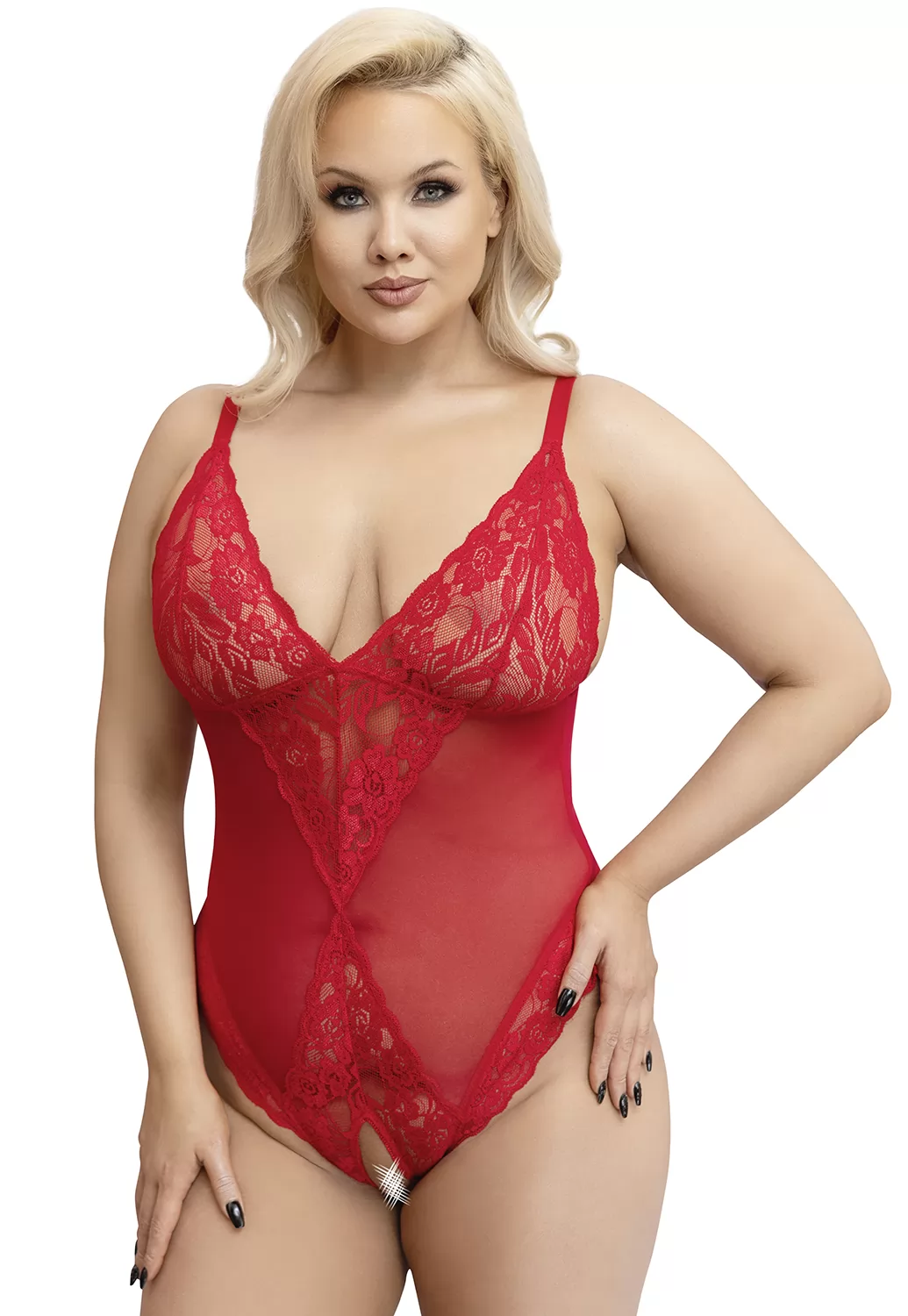 Body rouge ouvert dentelle grande taille