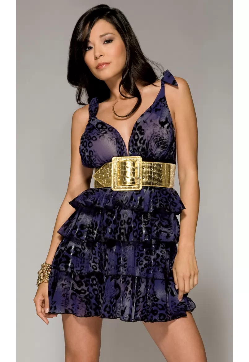 Robe à volants purple léopard