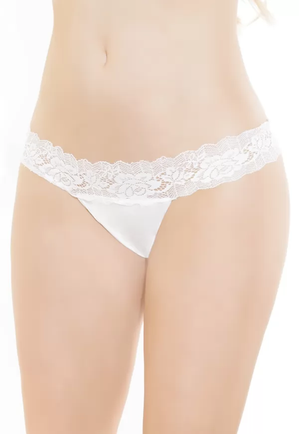 String blanc satiné en dentelle extensible