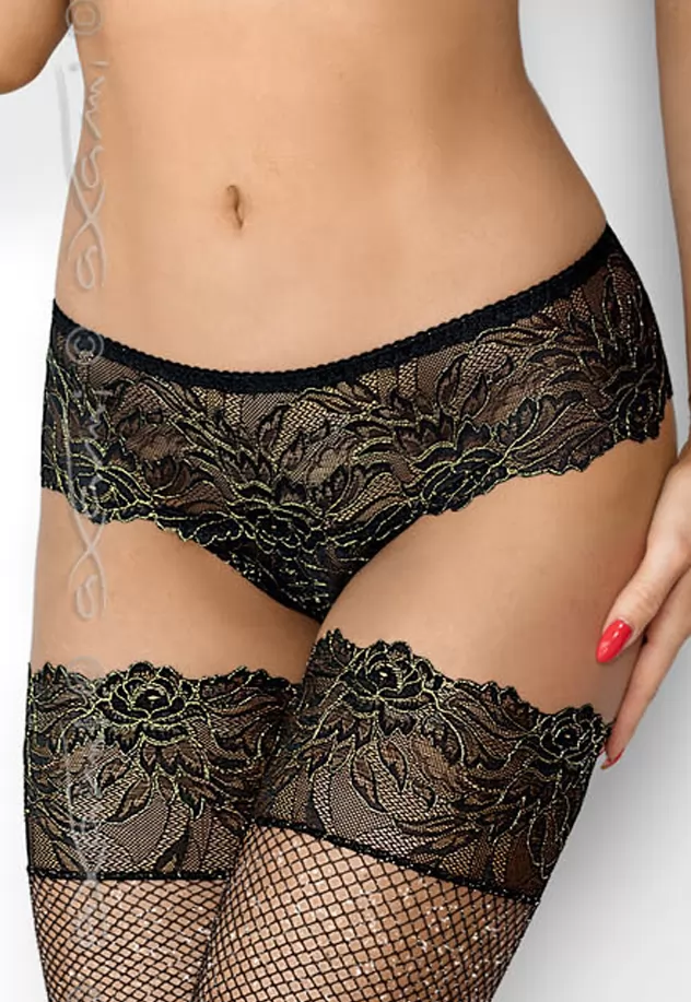 Tanga dentelle noir et or