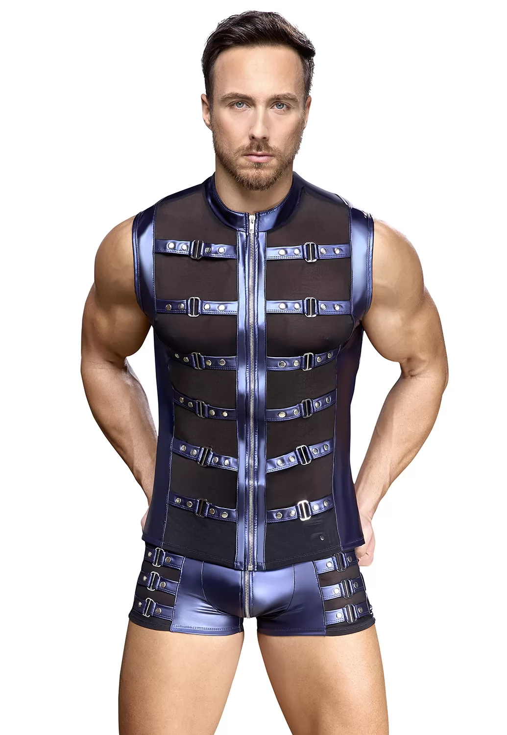 Tee shirt sans manches bleu métallique