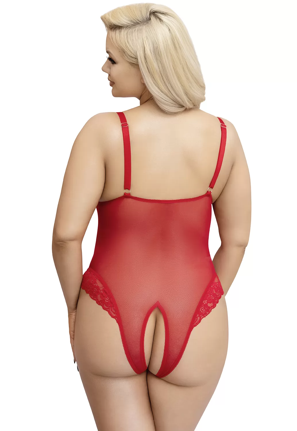 Body rouge ouvert dentelle grande taille