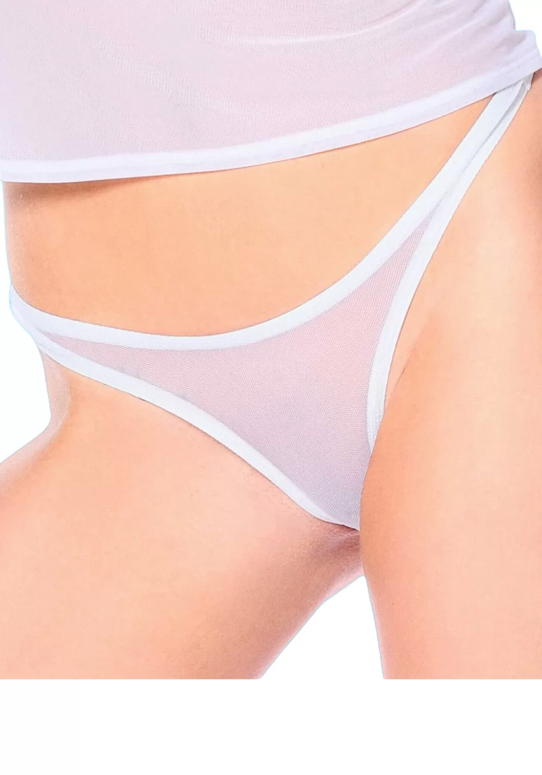 Fabienne String transparent Resille Blanc