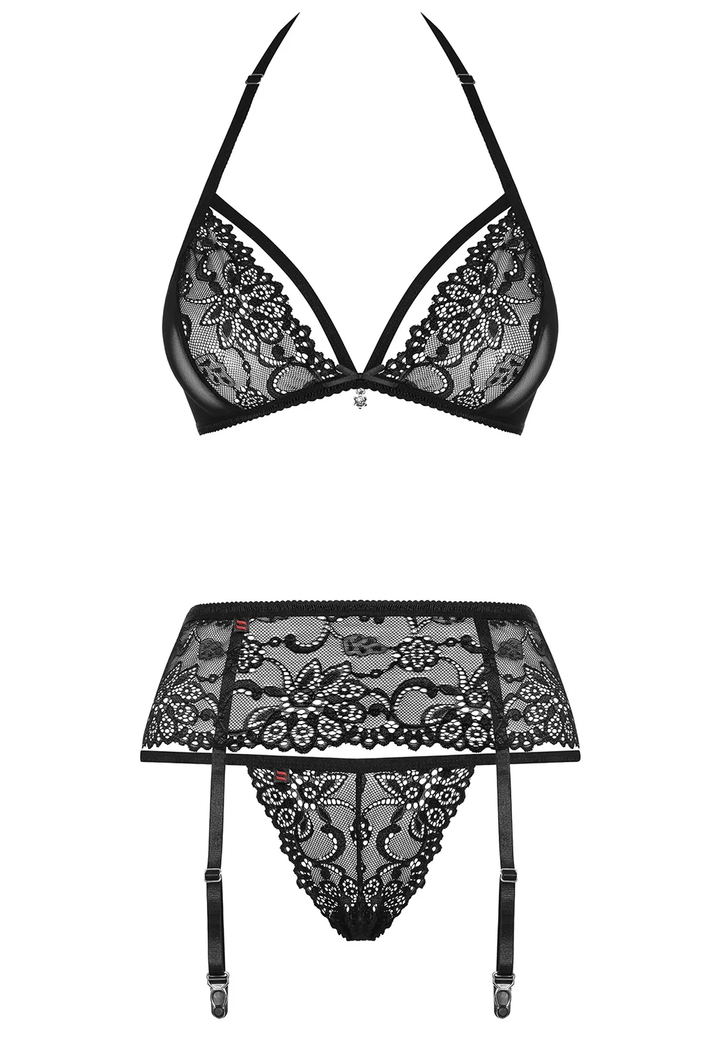 Lingerie dentelle jarretelles 3 pcs Noir 838