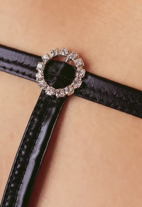 Culotte cuir simili dos ajouré bijou