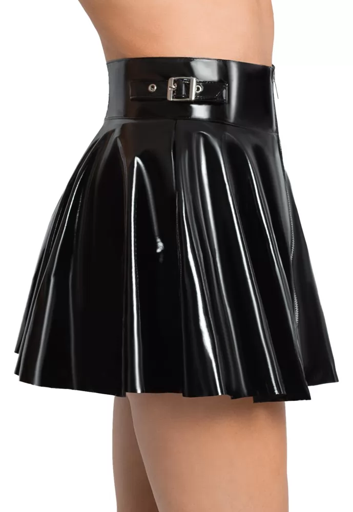 Mini jupe évasée en vinyl noir double zip