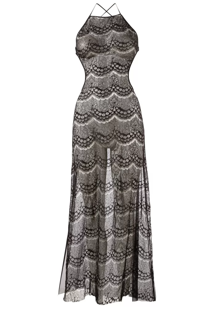 Robe longue transparente fendue clubbing