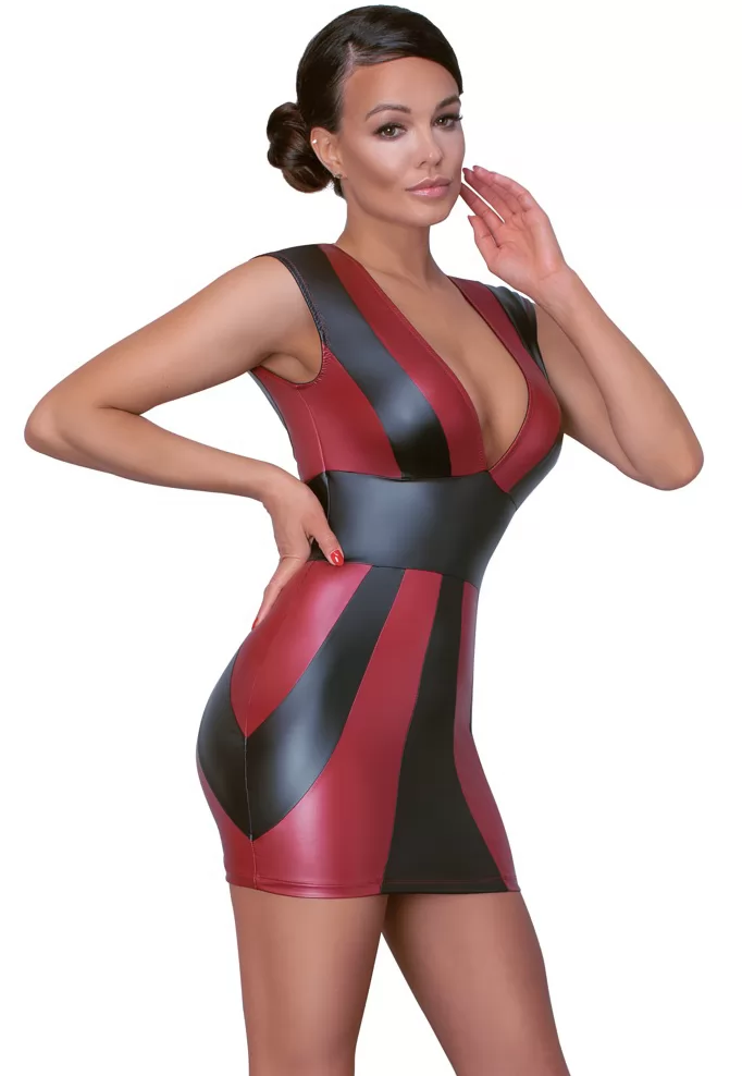 Robe moulante sexy à rayures noire et rouge