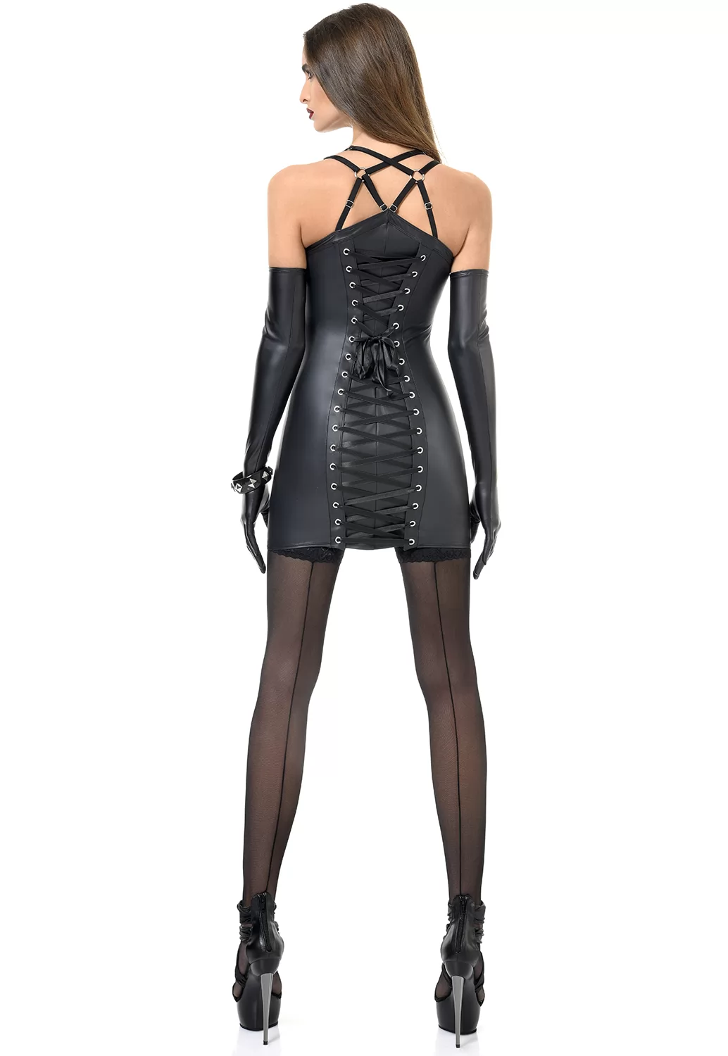 Robe Rosa corset dos lacé cuir simili