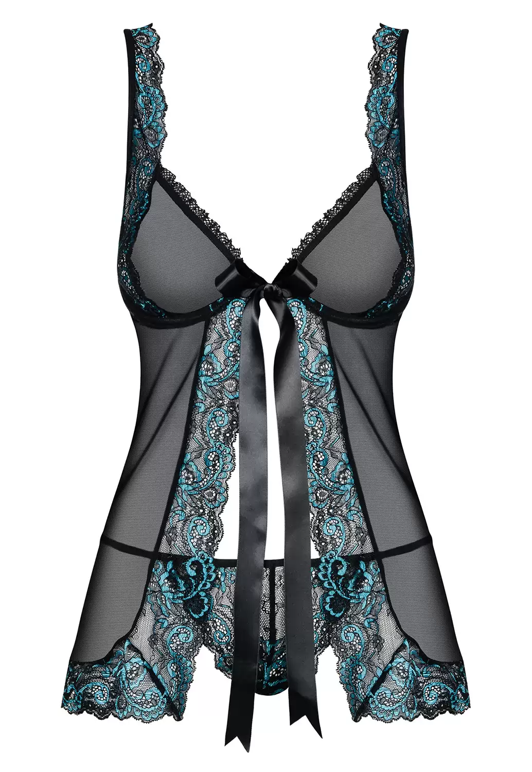 Babydoll transparente Amanta Noir Turquoise