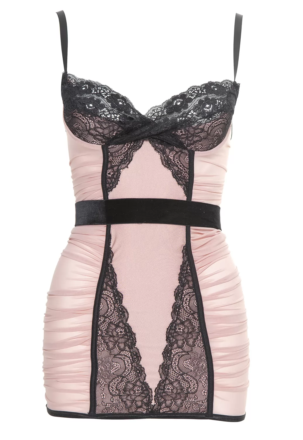 Guêpière rose poudré et dentelle noire