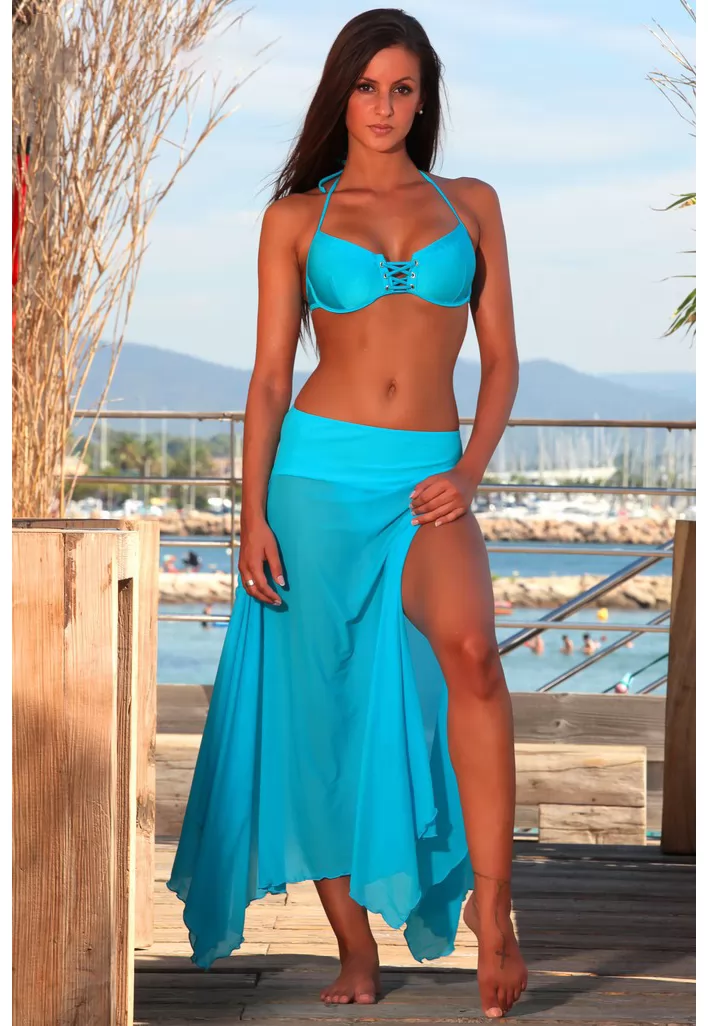 Maillot shorty sexy bleu turquoise Bahamas lycra 2pièces