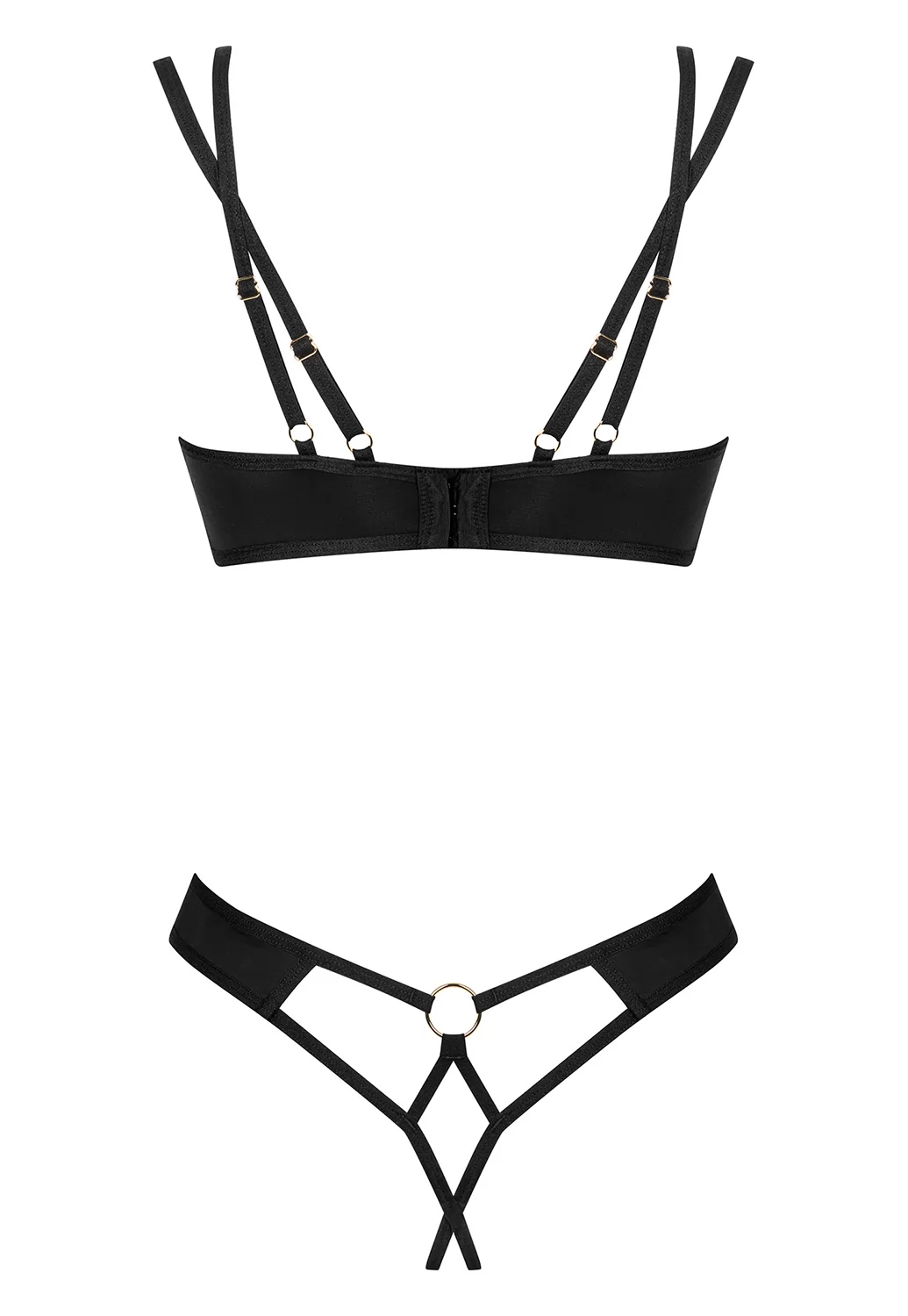 Nesari Soutien gorge et String ouvert noir