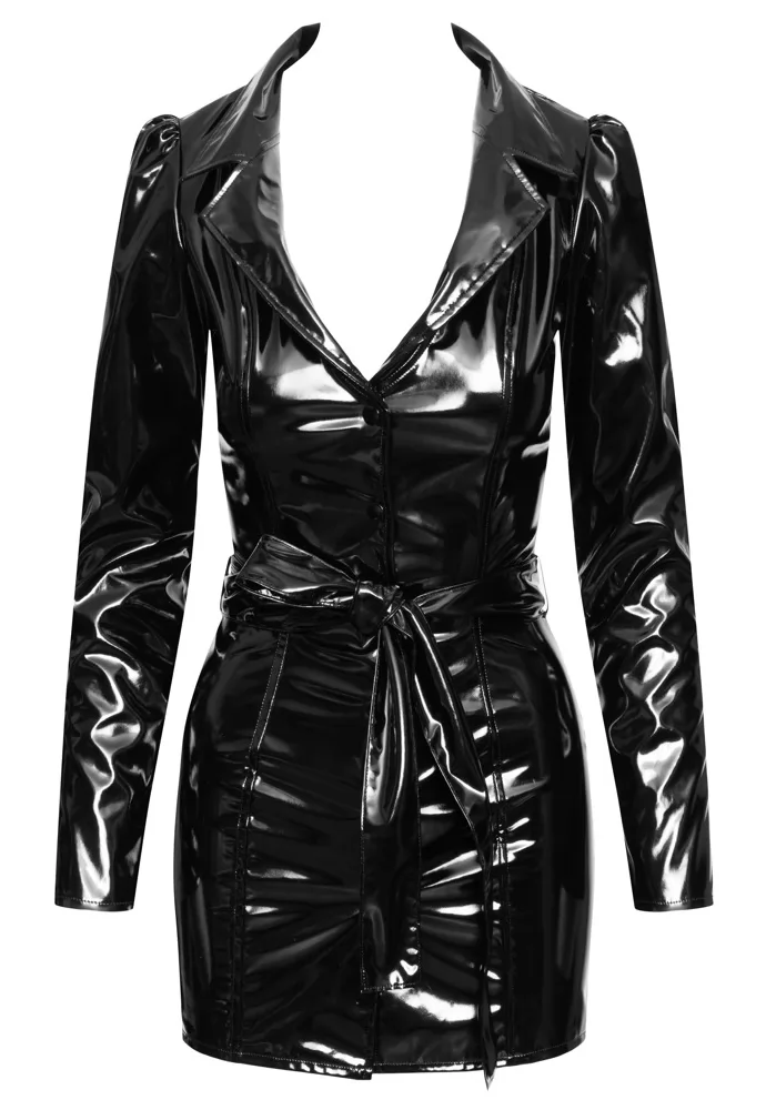 Robe chemise en vinyl noir