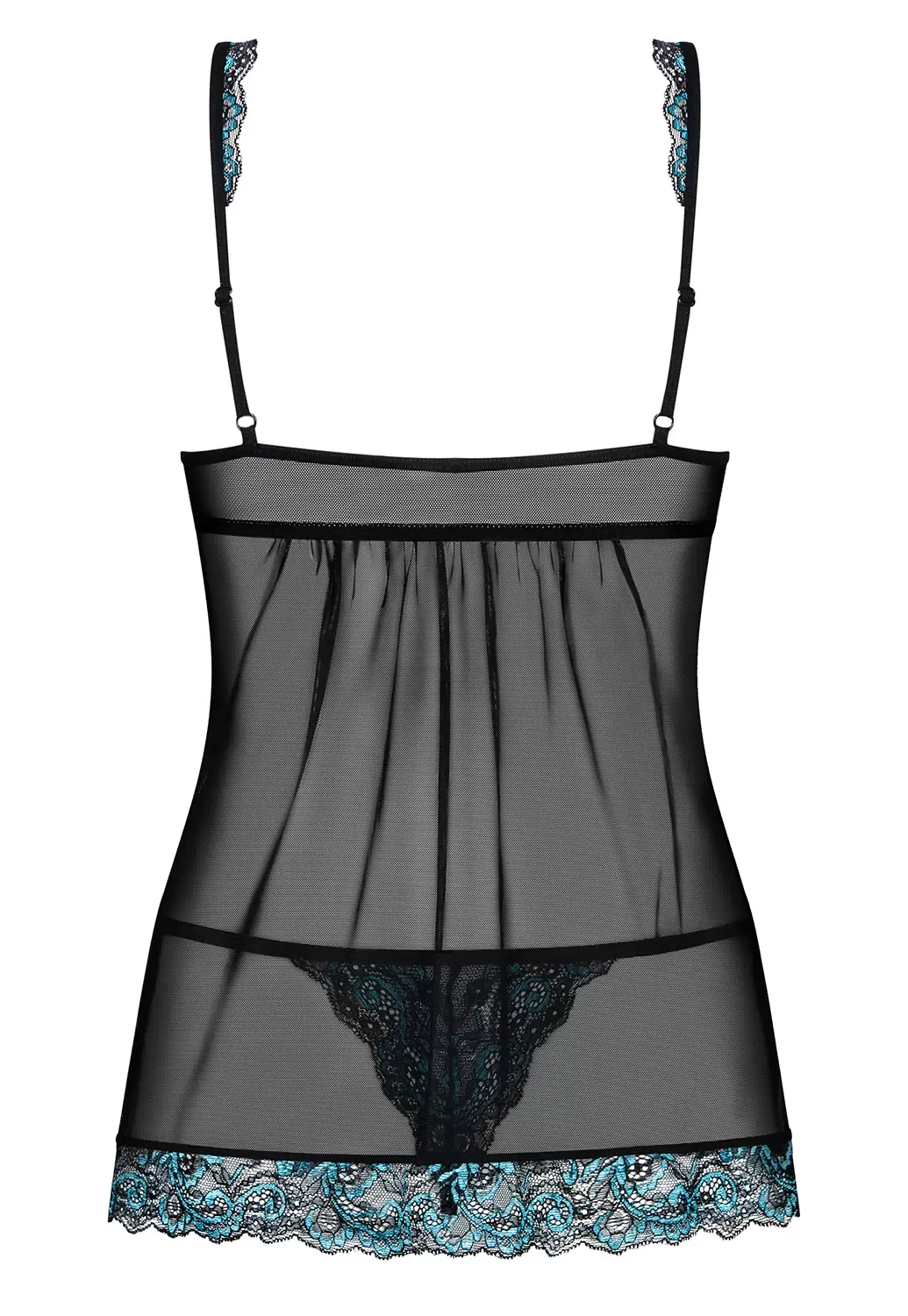 Babydoll transparente Amanta Noir Turquoise