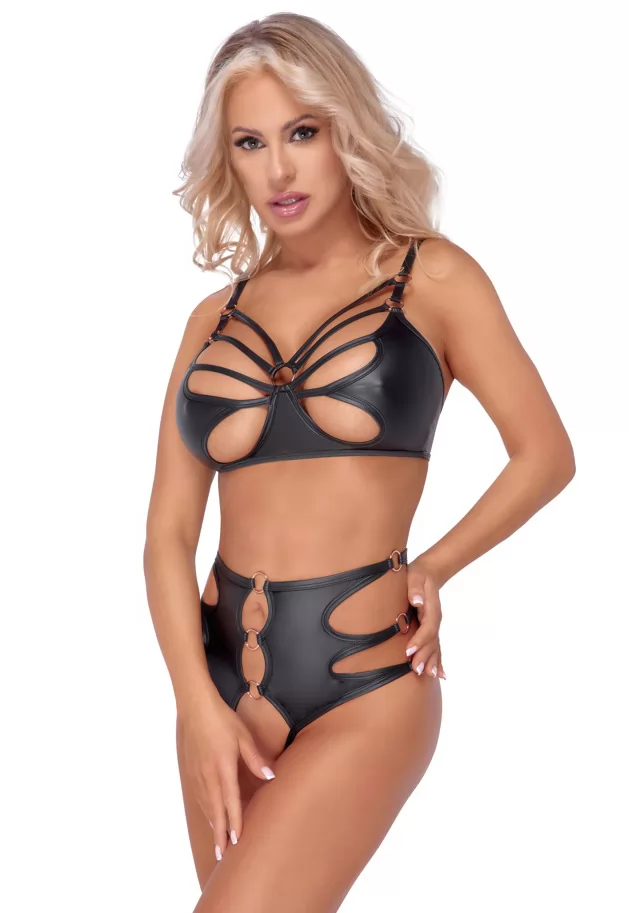 Lingerie ouverte bondage faux cuir 2p