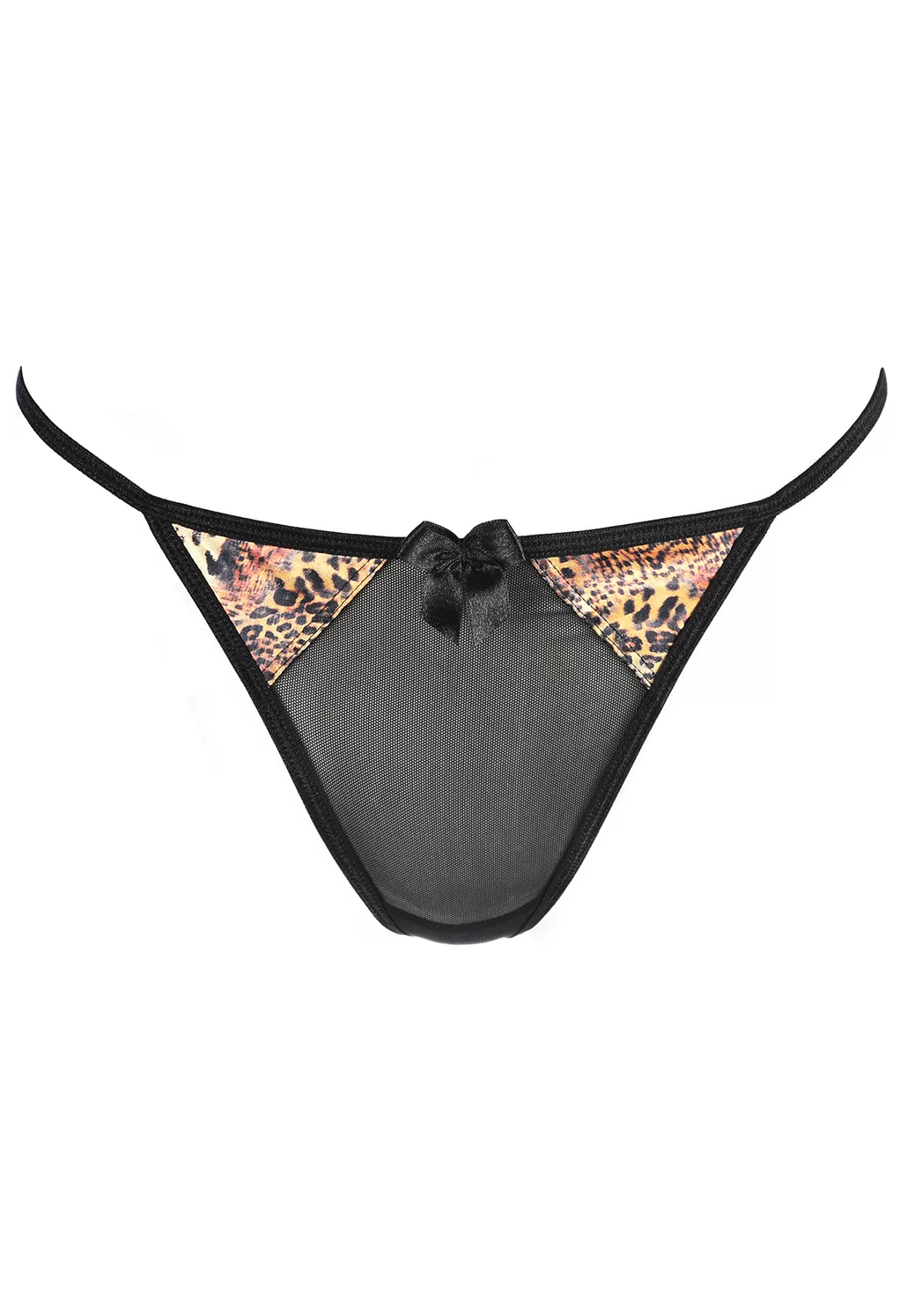 Nuisette et string voile noir motif panthère