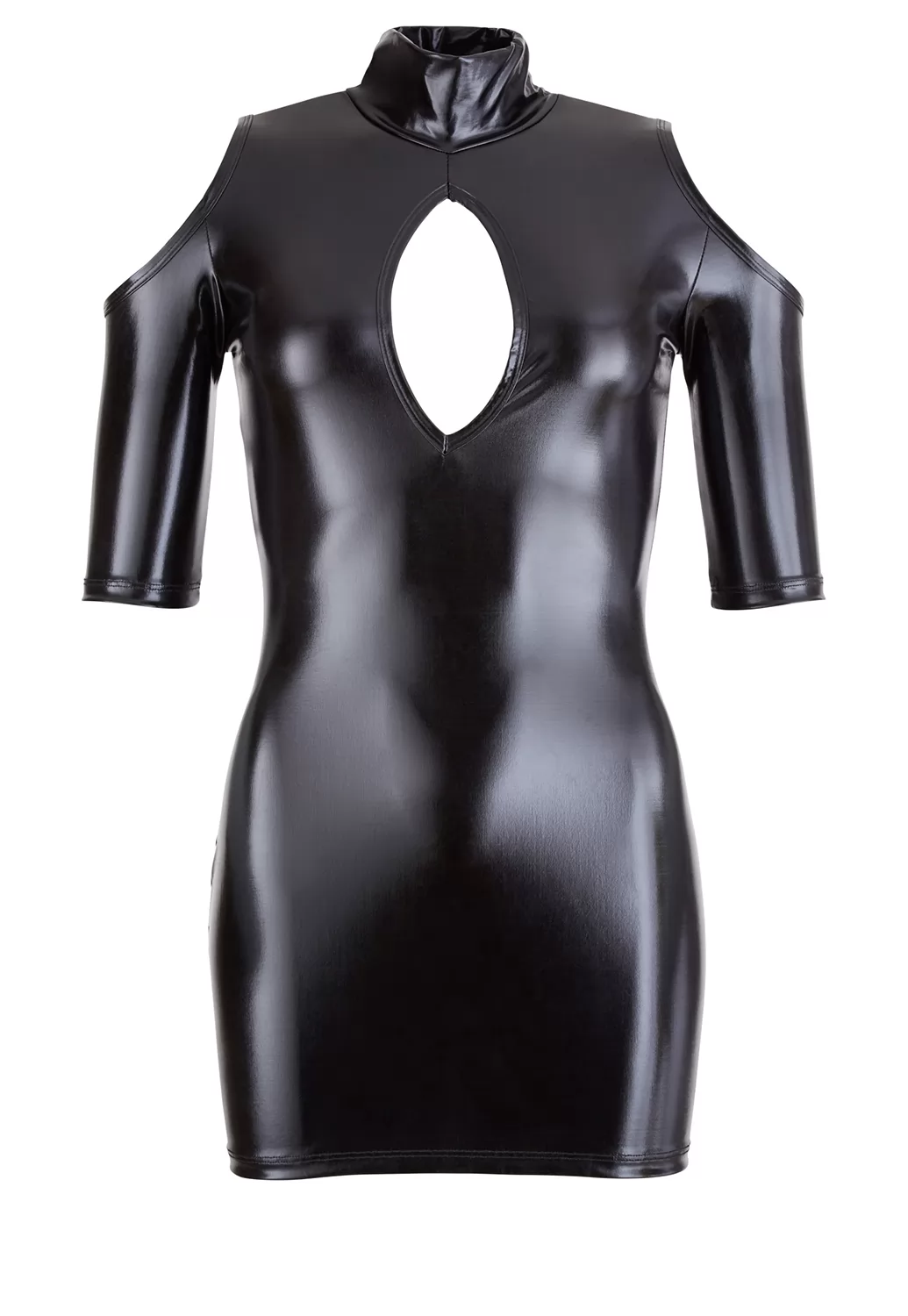 Robe épaules nues cuir simili manches