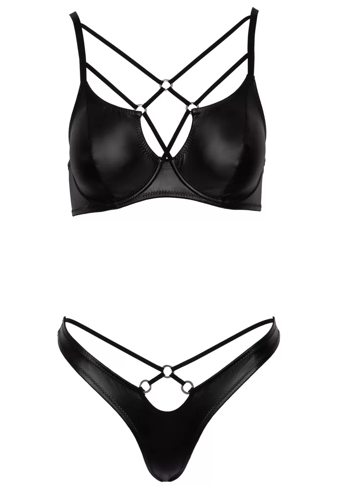 Soutien gorge et string en faux cuir mat